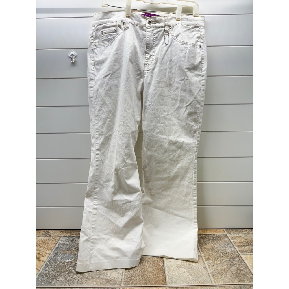 Gloria Vanderbilt White Straight Leg Denim Jeans‎ High Rise Size 14 Swan Logo